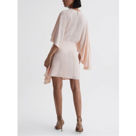 NEW REISS Christy Cape Asymmetrical Mini Dress Nude - Picture 2 of 5